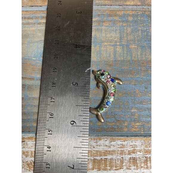 Dolphin With Multicolor Rhinestones & Textured Design Pocket Desk Home Mini - Picture 2 of 3